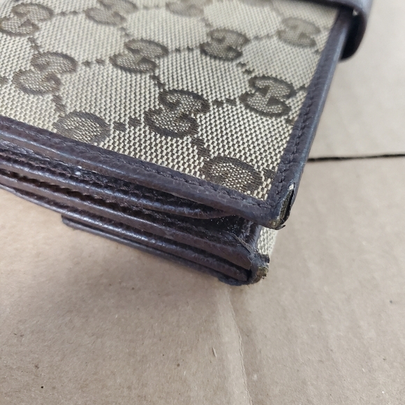 Gucci Monogram GG Long Continental Flap bifold wallet dark brown beige authentic - Picture 4 of 11